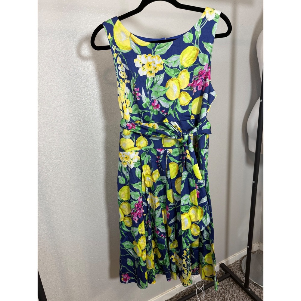 Rabbit Rabbit Rabbit Designs Navy Lemon Print Fit & Flare Dress Size 10 Cutout
